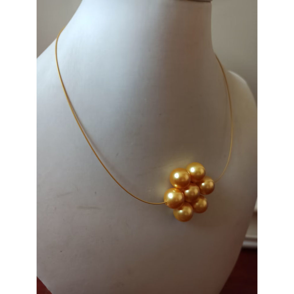 (3.26-4.23)สวย AAA 12mm Gold Shell Pearl Necklace Pendant14K สอดไส้ทอง