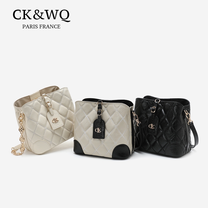 MOYOU กระเป๋าทรงถังดีไซน์คลาสสิก | ทำจากหนังแท้ | มีสายโซ่ปรับได้