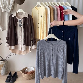 เสื้อคลุม คาร์ดิแกน คอกลม [ ลายปักม้า ทอลายทวิส ] เสื้อแขนยา…