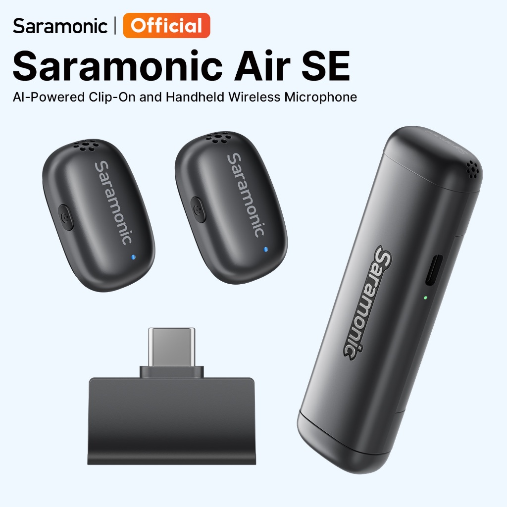 Saramonic Air SE ไมค์ไร้สาย ตัดเสียงรบกวน ขับเคลื่อนด้วย AI ไมค์อัดเสียง แท้ แบบหนีบและแบบมือถือ