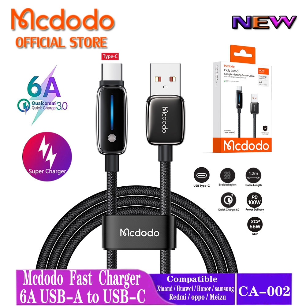 Mcdodo ไฟ LED Display สายชาร์จเร็ว USB-A to Lightning / USB-C to C / USB-A to C 12W / 100W / 6A Fast