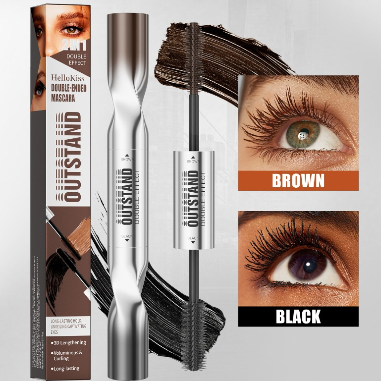 HELLOKISS มาสคาร่า 2-in-1 Double-Ended Dual ใช้สีน้ําตาลและสีดํากันน้ํา Smudge-Proof Volumizing Curling และยาว