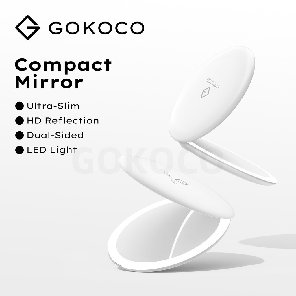 GOKOCO กระจกแต่งหน้า LED Lighted Mirror HD กระจกไร้การบิดเบือนพับฝาครอบป้องกันแบบพกพาและติดทนนาน