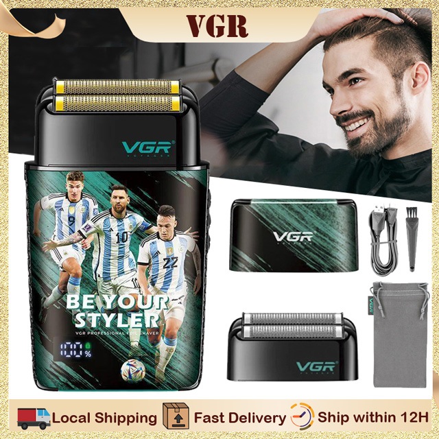 VGR V-309 เครื่องโกนหนวดฟอยล์คู่กันน้ําอาร์เจนตินา AFA ทีมมีดโกนฟอยล์คู่เครื่องโกนหนวดหน้าจอ LED (ฟรีกระเป๋า) V309