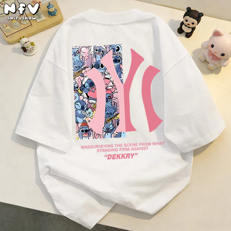 NFV เสื้อยืดแขนสั้น คอกลม สไตล์ig ผ้าฝ้าย สไตล์อเมริกัน องทรง แบบนิ่ม ใส่สบาย oversize YG1017