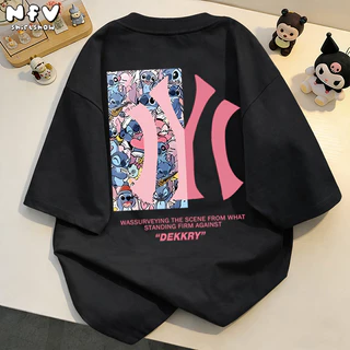 NFV เสื้อยืดแขนสั้น คอกลม สไตล์ig ผ้าฝ้าย สไตล์อเมริกัน องทรง แบบนิ่ม ใส่สบาย oversize YG1017