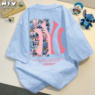 NFV เสื้อยืดแขนสั้น คอกลม สไตล์ig ผ้าฝ้าย สไตล์อเมริกัน องทรง แบบนิ่ม ใส่สบาย oversize YG1017