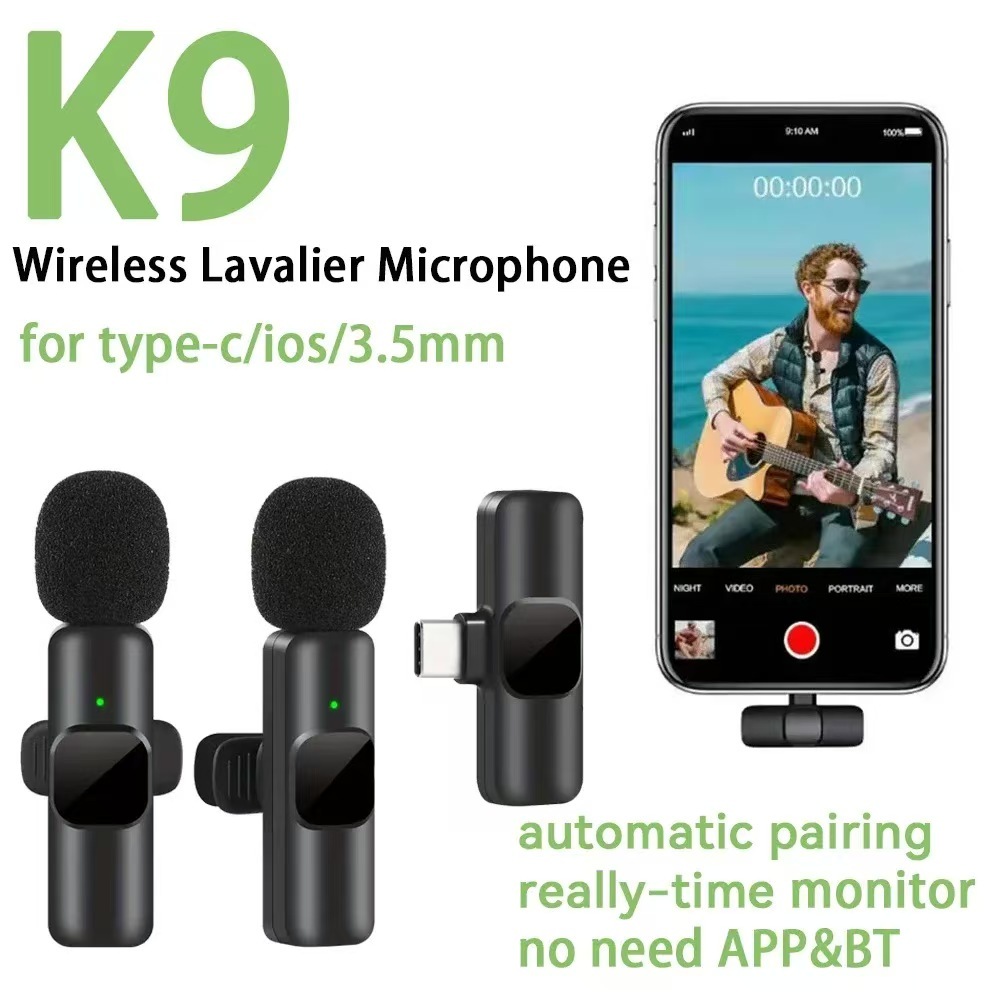 K15 ไมโครโฟนไร้สายแบบหนีบปก 3-in -1 อินเทอร์เฟซ HD บันทึกไมโครโฟนลดเสียงรบกวนK9 ไมโครโฟนไร้สายแบบหนีบสําหรับสตูดิโอ, เล่นเกม, PC Type-C, สตรีมมิ่งสดระดับมืออาชีพ