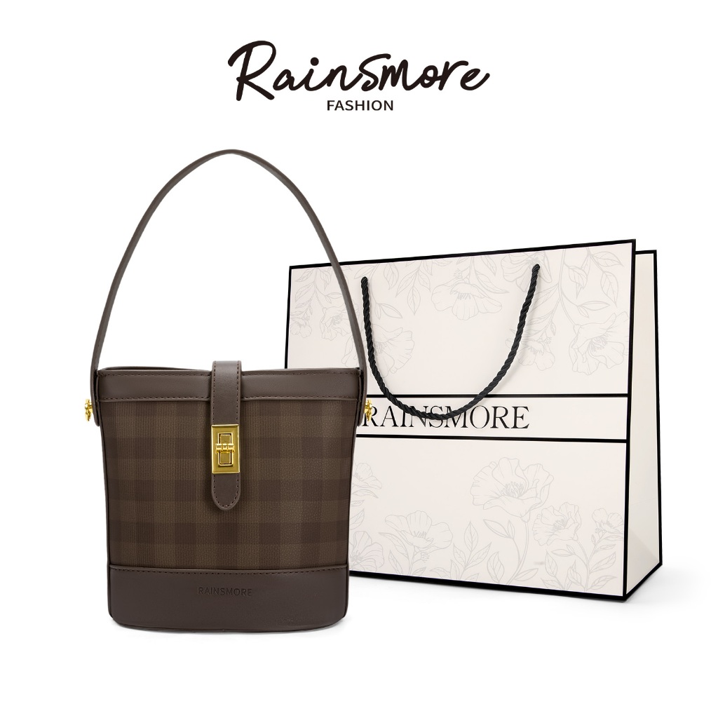 RAINSMORE กระเป๋าบักเก็ตสไตล์วินเทจฤดูใบไม้ผลิ ดีไซน์ใหม่ล่าสุดหรูหรา สไตล์คลาสสิก ความจุขนาดใหญ่ ลายริ้วสแตริป เหมาะสำหรับใช้ประจำวันและเดินทางทำงาน