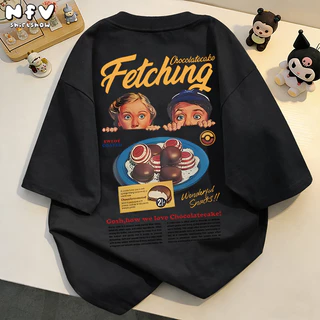 NFV พร้อมส่ง✨ลายพิมพ์การ์ตูนอนิเมชัน เสื้อยืดแขนสั้นคอกลม ผ้าฝ้ายแท้ เนื้อผ้านุ่ม ทรงหลวม YG934