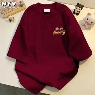 NFV พร้อมส่ง✨ลายพิมพ์การ์ตูนอนิเมชัน เสื้อยืดแขนสั้นคอกลม ผ้าฝ้ายแท้ เนื้อผ้านุ่ม ทรงหลวม YG934