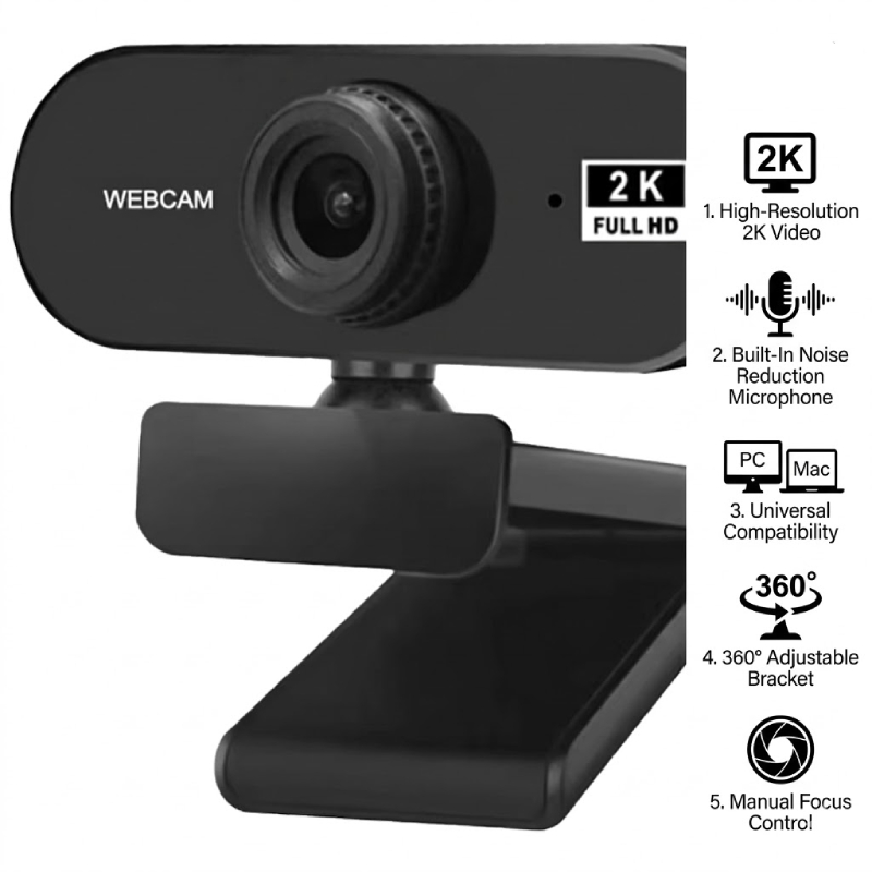 เว็บแคมคอมพิวเตอร์ HD สําหรับ PC 2K Min i Web กล้องพร้อมไมโครโฟน USB 2.0 Web Cam สําหรับ Mac แล็ปท็อ