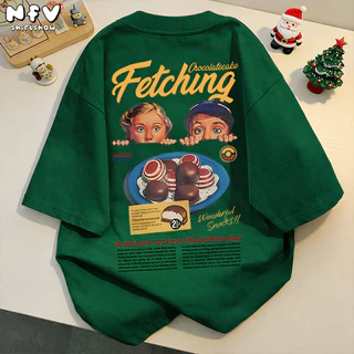 NFV พร้อมส่ง✨ลายพิมพ์การ์ตูนอนิเมชัน เสื้อยืดแขนสั้นคอกลม ผ้าฝ้ายแท้ เนื้อผ้านุ่ม ทรงหลวม YG934