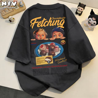 NFV พร้อมส่ง✨ลายพิมพ์การ์ตูนอนิเมชัน เสื้อยืดแขนสั้นคอกลม ผ้าฝ้ายแท้ เนื้อผ้านุ่ม ทรงหลวม YG934