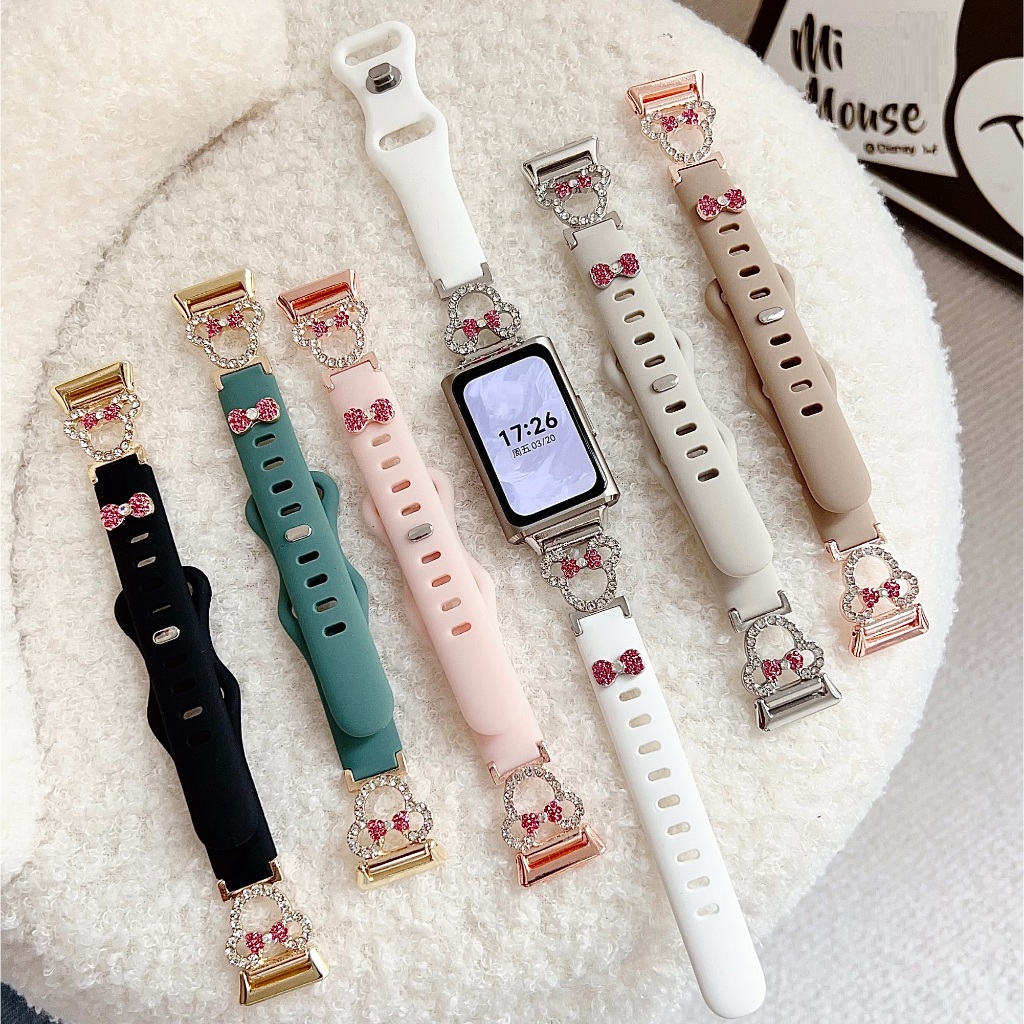 Diamond Cute Silicone Strap For Huawei Band 11 pro Strap Soft Huawei Band 11 Strap Rubber Huawei Band 10 Strap Adjustable Huawei Band 6/ Huawei Band 8 / Huawei Band 11pro bracelet Huawei Band 9 Strap Huawei band 7 Strap Replacement Huawei Band 9 สาย