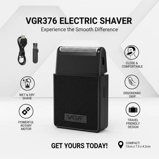 VGR V-376 เครื่องโกนหนวดไฟฟ้ามืออาชีพสําหรับผู้ชาย USB หัวตัดลูกสูบ