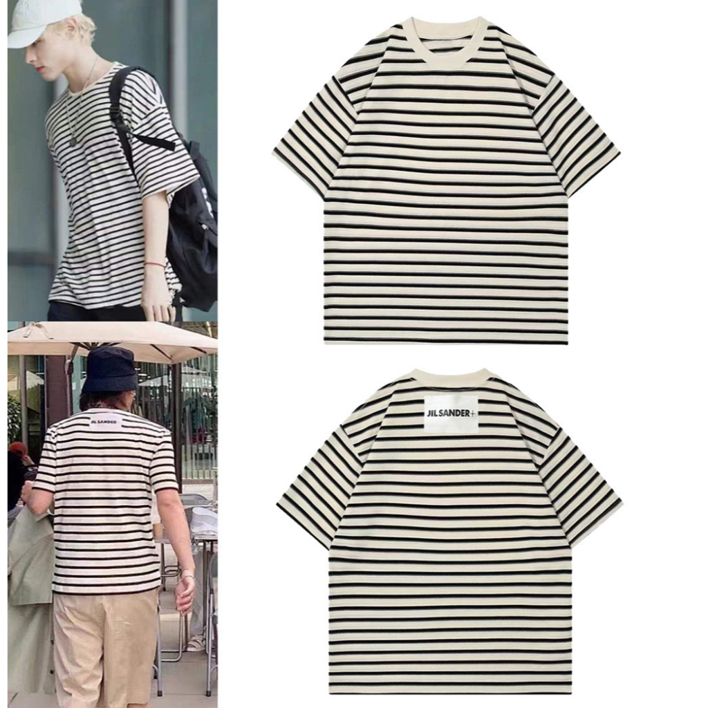 Street Wear Letter Logo Patch Striped Short-Sleeved T-Shirt Men Women Loose Trendy Summer Top