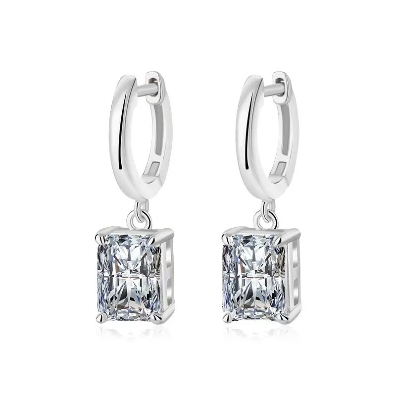 Real Radiant Cut Emerald Cut Moissanite Diamond Drop ต่างหู S925 ต่างหูเงินแท้สําหรับ womne