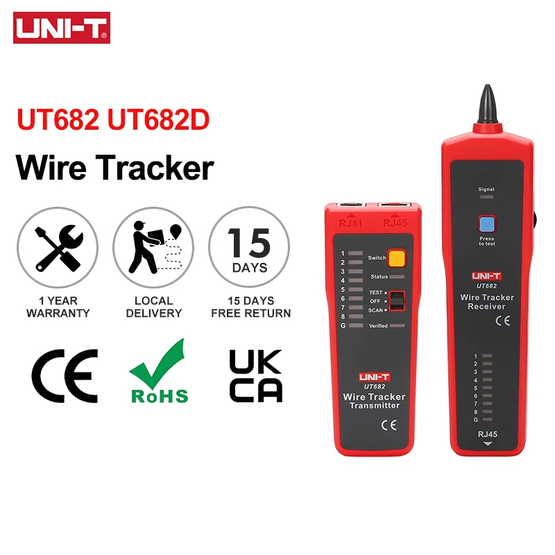 UNI-T UT682 UT682D เครื่องทดสอบสายไฟเครือข่าย Tracker RJ11 RJ45 Wire Line Finder เครื่องมือทดสอบสายเ