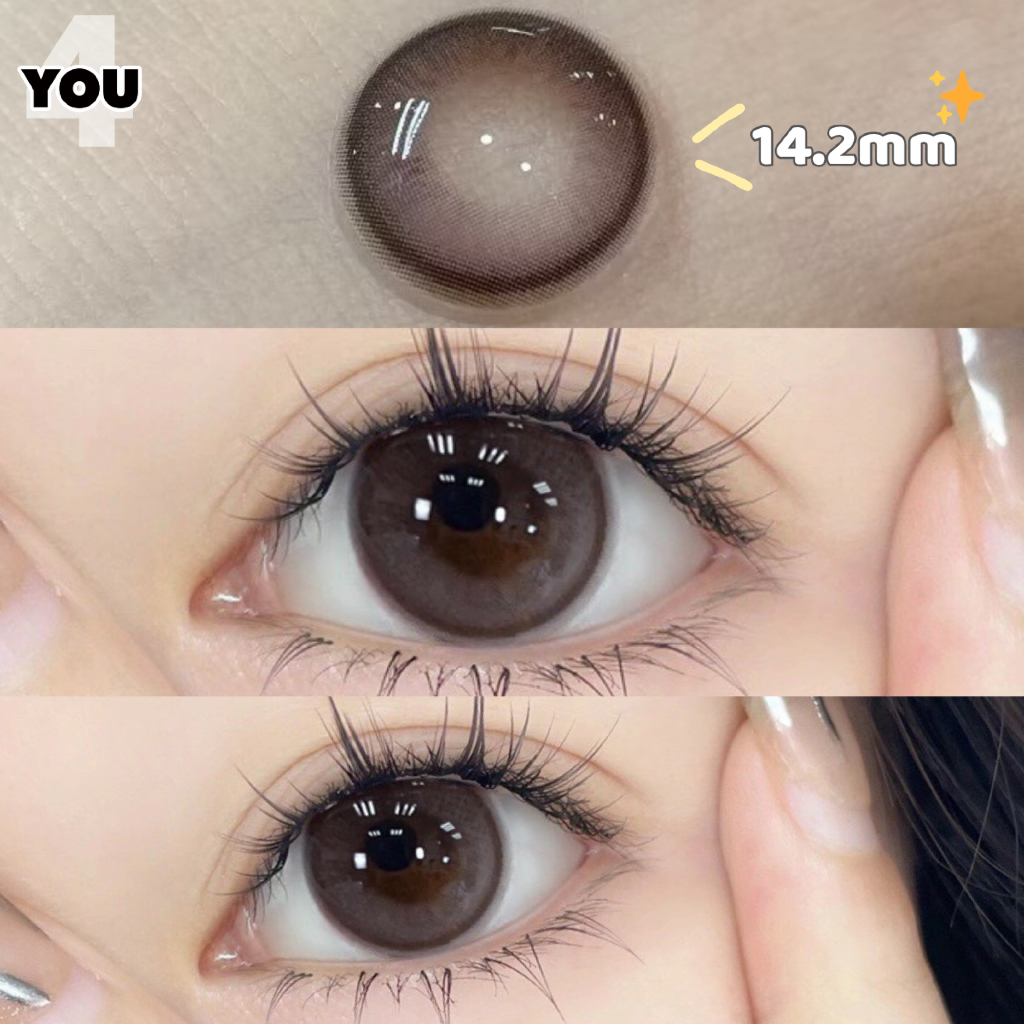 4คุณ คอนแทคเลนส์สีชมพูธรรมชาติเกรด(0~-8.00)) 14.2มม. พร้อมเคสฟรี