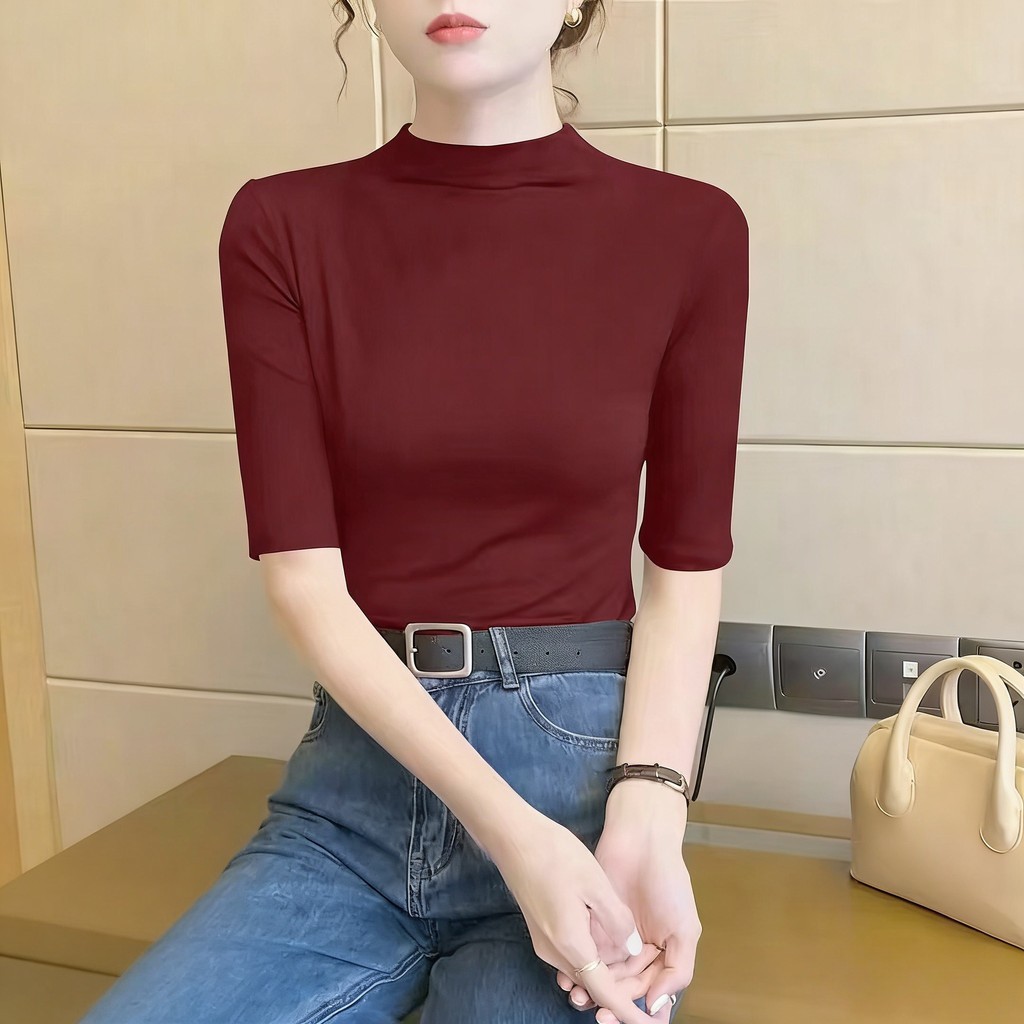 เสื้อยืดครึ่งแขนสตรี สไตล์ตะวันตก คอเต่า สลิมฟิต เหมาะสำหรับฤดูใบไม้ผลิและฤดูร้อน ราคา ถูกที่สุด ดีลบีเคเค แกลเลอรีภาพที่ 6