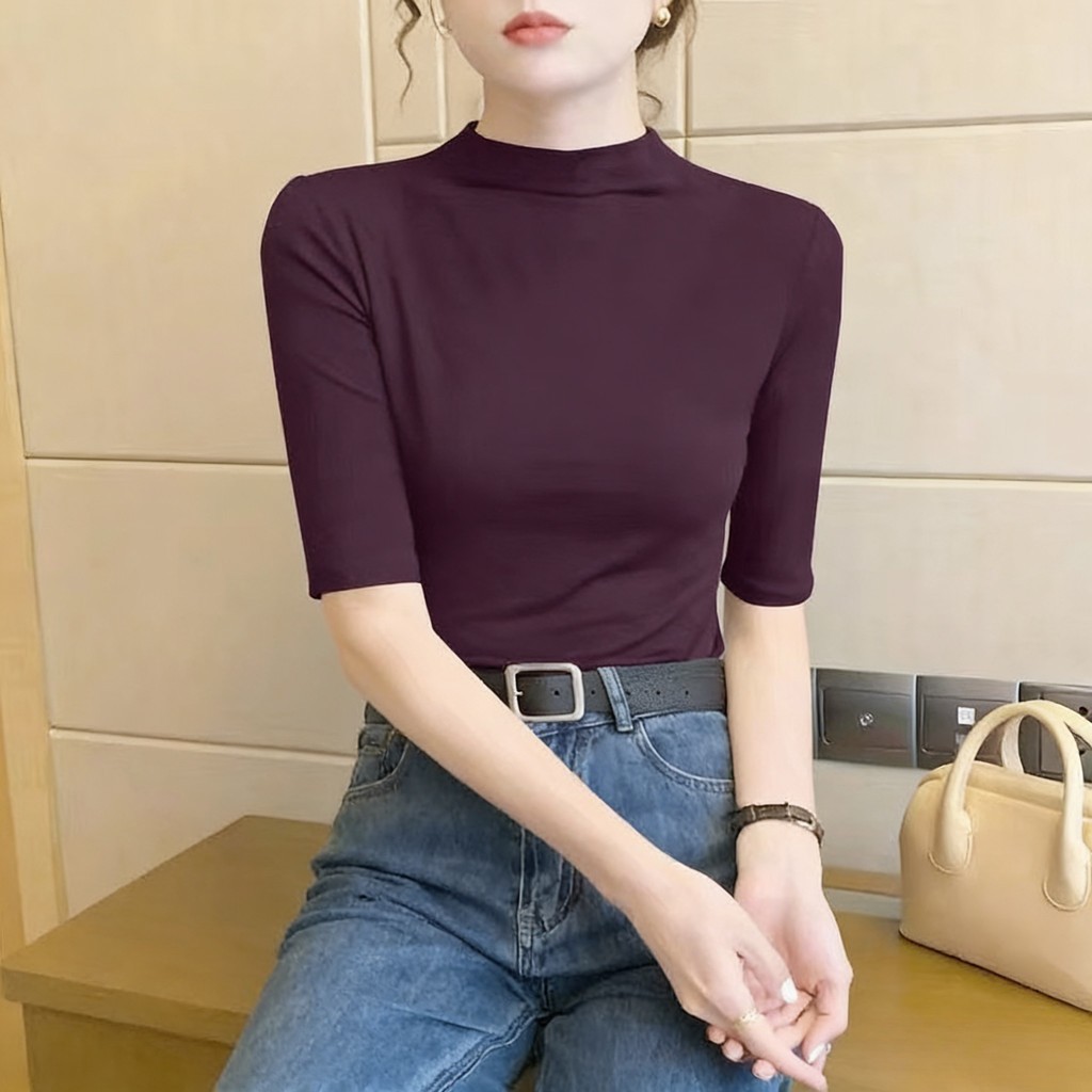 เสื้อยืดครึ่งแขนสตรี สไตล์ตะวันตก คอเต่า สลิมฟิต เหมาะสำหรับฤดูใบไม้ผลิและฤดูร้อน ราคา ถูกที่สุด ดีลบีเคเค แกลเลอรีภาพที่ 7
