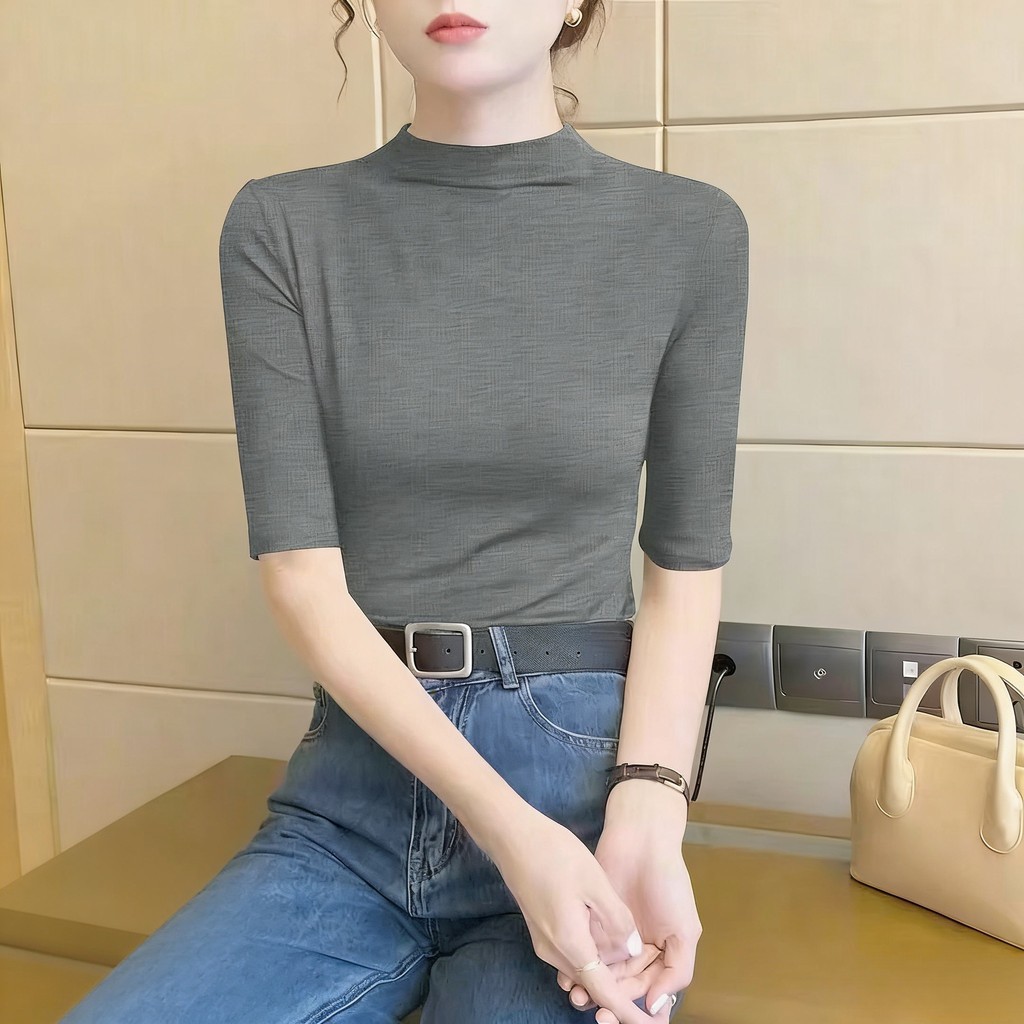 เสื้อยืดครึ่งแขนสตรี สไตล์ตะวันตก คอเต่า สลิมฟิต เหมาะสำหรับฤดูใบไม้ผลิและฤดูร้อน ราคา ถูกที่สุด ดีลบีเคเค แกลเลอรีภาพที่ 5