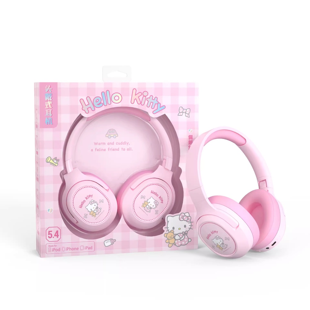 หูฟังบลูทูธ Sanrio ของแท้ บลูทูธเวอร์ชั่น 5.4 หูฟังเกมมิ่งคอมพิวเตอร์ Kuromi แบบครอบหู ตัดเสียงรบกวน หูฟังไร้สายสำหรับเด็ก ของขวัญวันเกิด