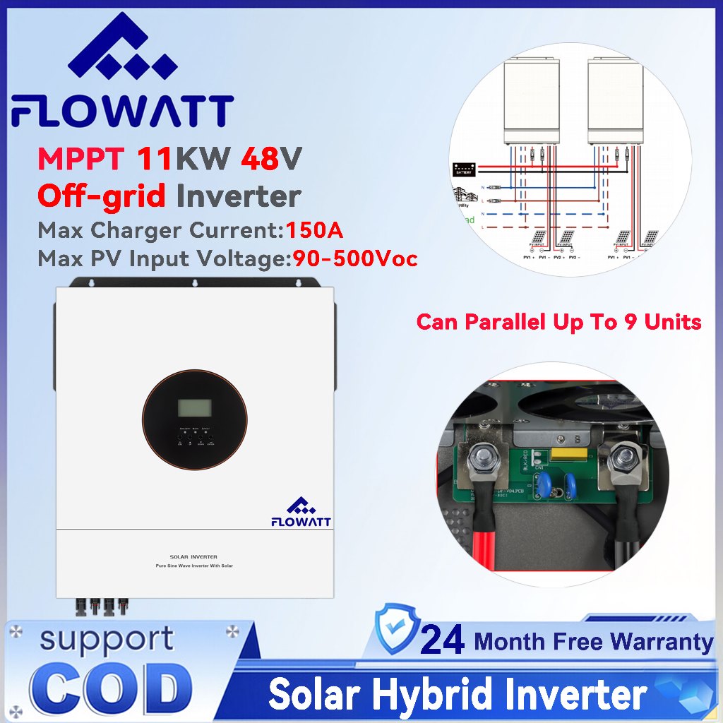 Flowatt 11KW 48V Hybrid Solar Inverter 500Vdc ในตัว 150A MPPT Solar Charger Controller รองรับ Lifepo