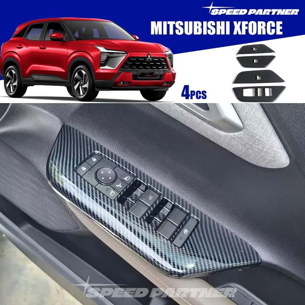 Mitsubishi Xforce (2025-Present) 4PCS คาร์บอนไฟเบอร์หน้าต่างแผงสวิตช์สําหรับ Xforce 2025 2026 รถอุปก