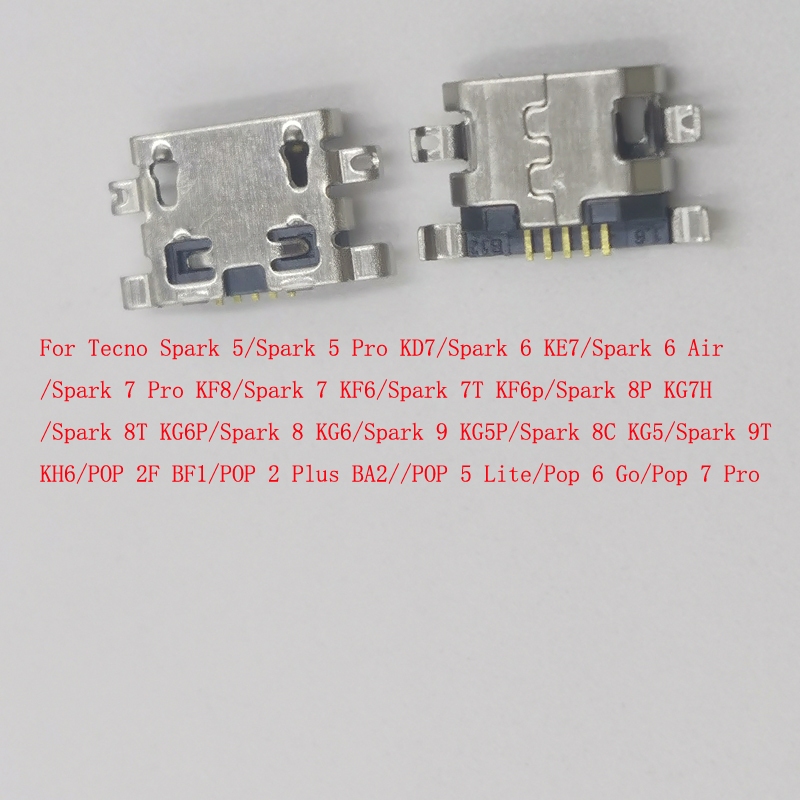 10-100 ชิ้นปลั๊ก Usb สําหรับ Tecno Spark 6 Air 5 7 Pro 7T 8P 8T 8 9 8C 9T POP 6 Go 2F 2 Plus 5 Lite 