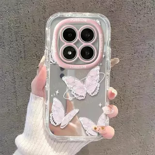 เคสสำหรับ Redmi Note 15 5G เคส Redmi Note 15 14 Pro 5G เคส Redmi Note 15 14 Pro Plus สีชมพู ลายหน้ายิ้มน่ารัก เคสโทรศัพท์มือถือแบบมีกระจกแต่งหน้า กันกระแทก นุ่มนิ่ม
