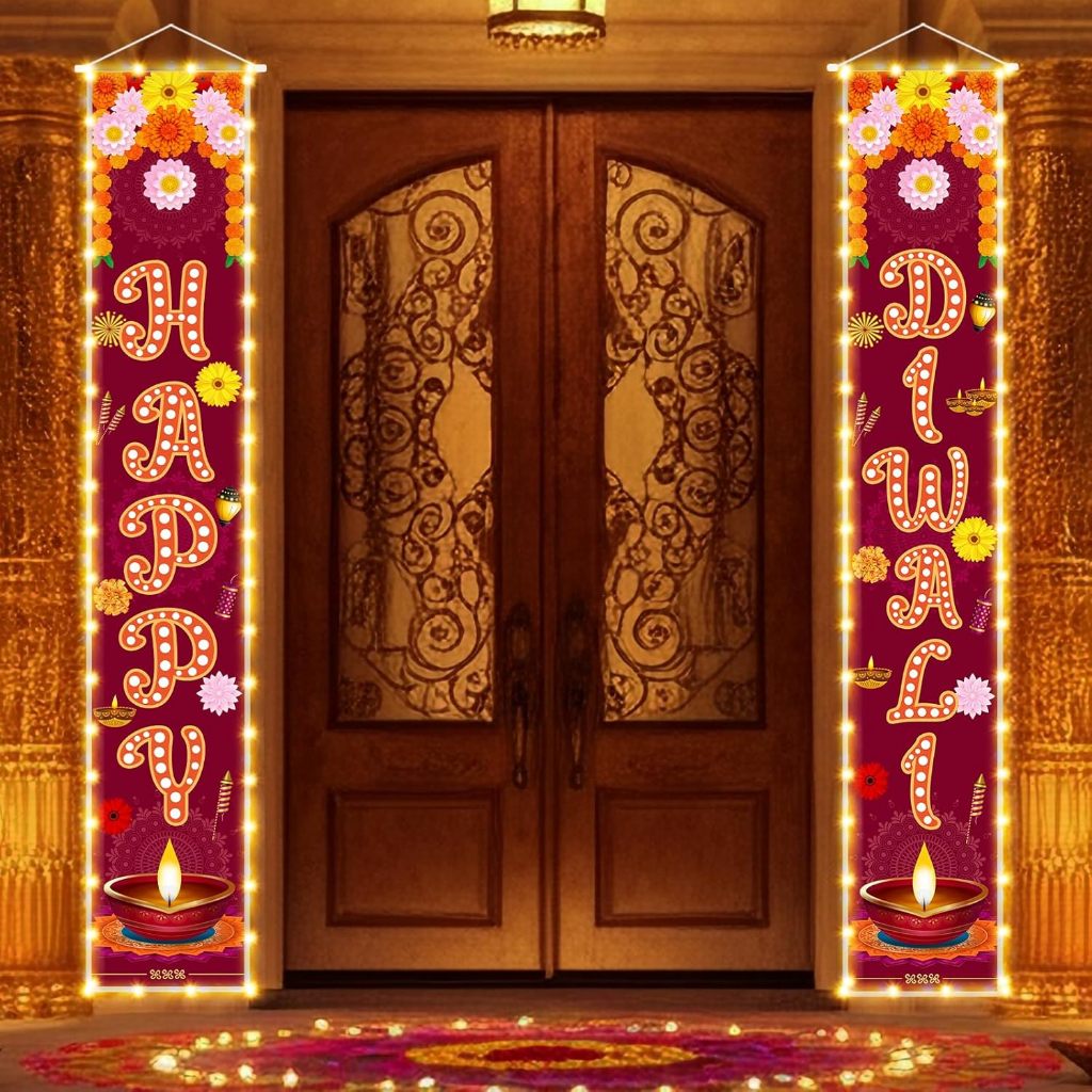 Lighted Diwali ตกแต่งสําหรับ Home Happy Diwali Porch ป้ายแบนเนอร์สําหรับ Deepavali ฉลองผนังประตูในร่