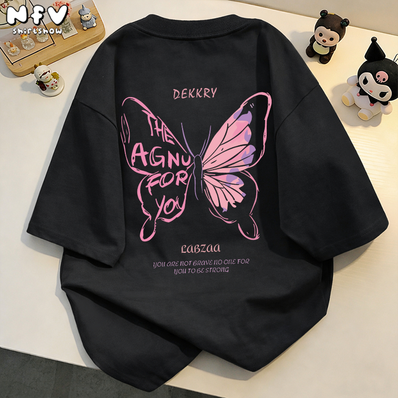 [ส่งด่วนกทม] NFV ส่งจากไทย✨เสื้อยืดคอกลมแขนสั้น💜ลายผีเสื้อ ผ้าฝ้าย 100% โอเวอร์ไซซ์ ใส่สบาย YG997