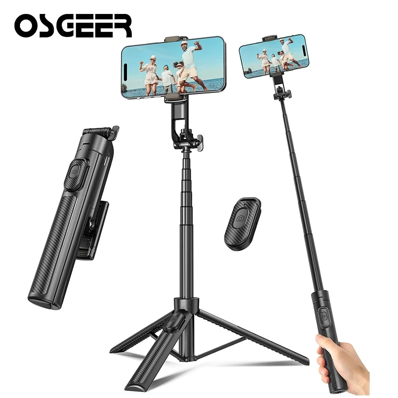 OSGEER 1.3M Selfie Stick ขาตั้งกล้องสําหรับเดินทางสําหรับโทรศัพท์มือถือพร้อมรีโมทคอนโทรลและที่วางโทรศัพท์,ไม้เซลฟี่แบบยืดหดได้สําหรับ iPhone,ขาตั้งกล้อง iPhone การบันทึกวิ