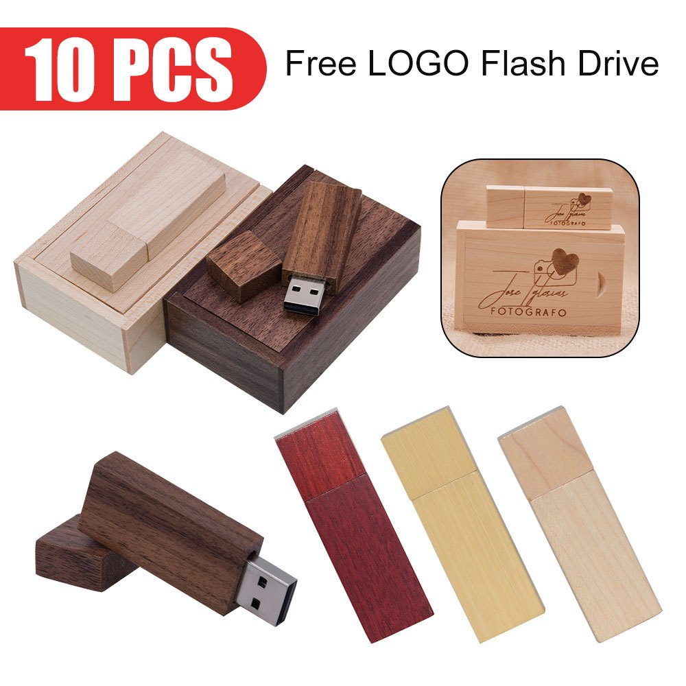 10PCS/LOT  ชิ้น USB แฟลชไดรฟ์ 2.0 64 GB ไม้พร้อมกล่อง USB Flashdrive 32 GB USB ไดรฟ์ปากกา 16 GB pend