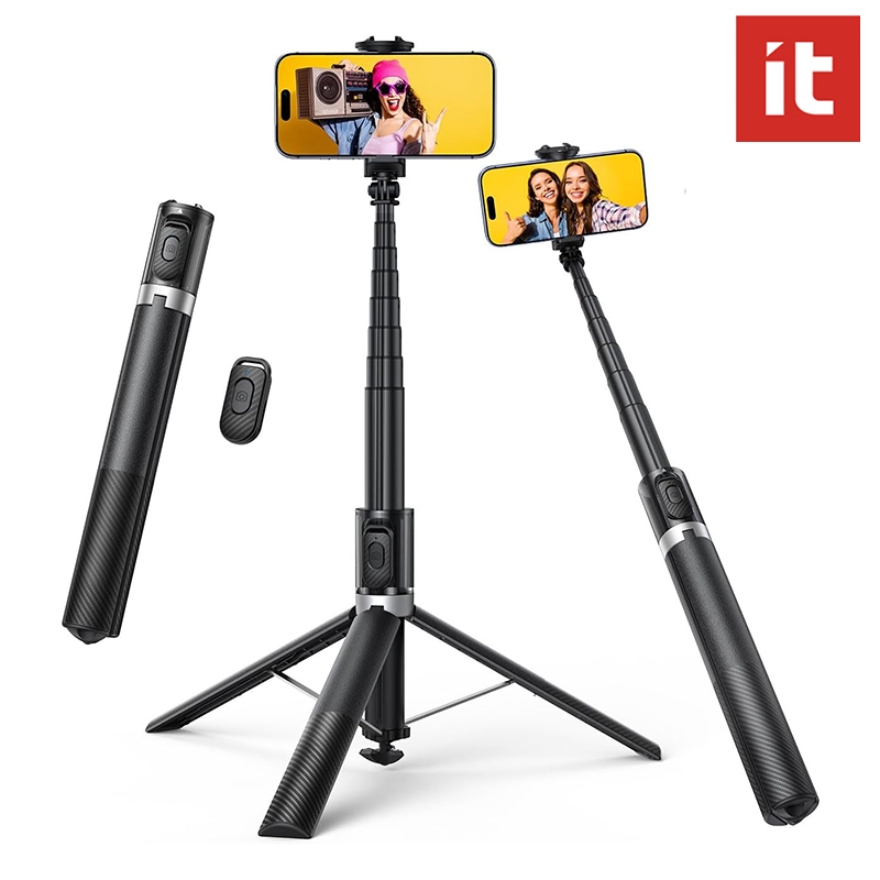 ITIT ขาตั้งกล้องโทรศัพท์1.7M และไม้เซลฟี่ – [Tap-to-Open] ขาตั้งกล้อง iPhone พร้อมรีโมท, ที่วางโทรศัพท์อะลูมิเนียมสําหรับการบันทึกเข้ากันได้กับ iPhone สําหรับบันทึกวิดีโอ Live Stream Vlog Black – โปรปัง