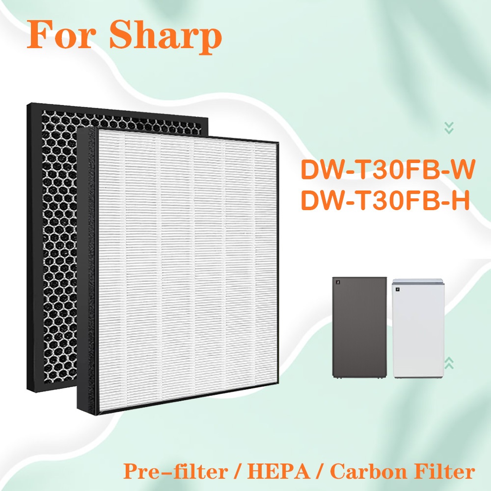 สําหรับเครื่องฟอกอากาศ Sharp DW-T30FB-W DW-T30FB-H, ตัวกรองถ่านกัมมันต์ทดแทนสําหรับและแผ่นกรอง HEPA