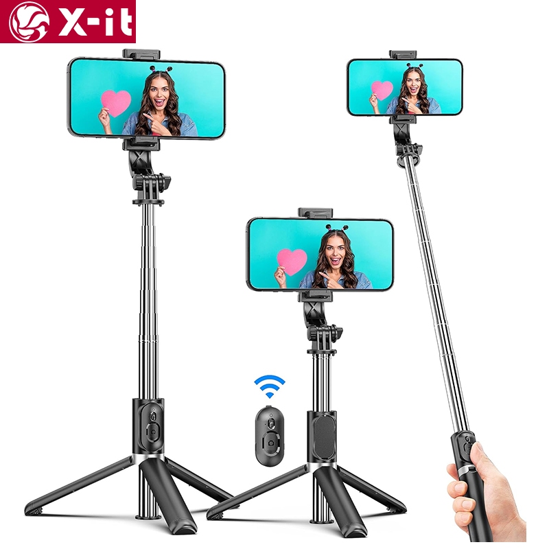 SAMSUNG X-ITขาตั้งกล้องเซลฟี่สติ๊กพร้อมรีโมท ยืดได้ 360° ไม้เซลฟี่แบบหมุนได้, ขาตั้งขาตั้งกล้องโทรศัพท์ 1 ม. สําหรับฟิล์มโทรศัพท์มือถือเข้ากันได้กับ ไอโฟน ซัมซุง หุ่นยนต์ มาร์ทโฟน