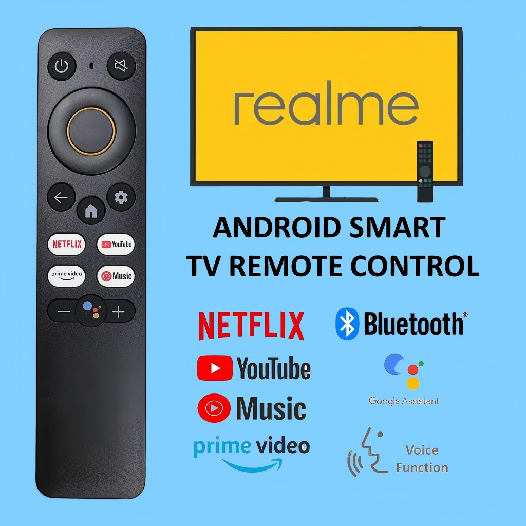 สากลสําหรับ REALME รีโมทคอนโทรล TV Stick พร้อม Netflix, YouTube, วิดีโอหลัก, ปุ่มเครื่องเล่นเพลง