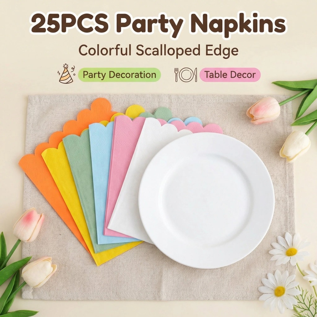 25ชิ้น/แพ็คสีทึบลูกไม้ที่มีสีสันกระดาษทิชชูพรรคตกแต่งร้านอาหารผ้าเช็ดหน้าผ้าเช็ดปากถาดแผ่นกระดาษผ้าขนหนู