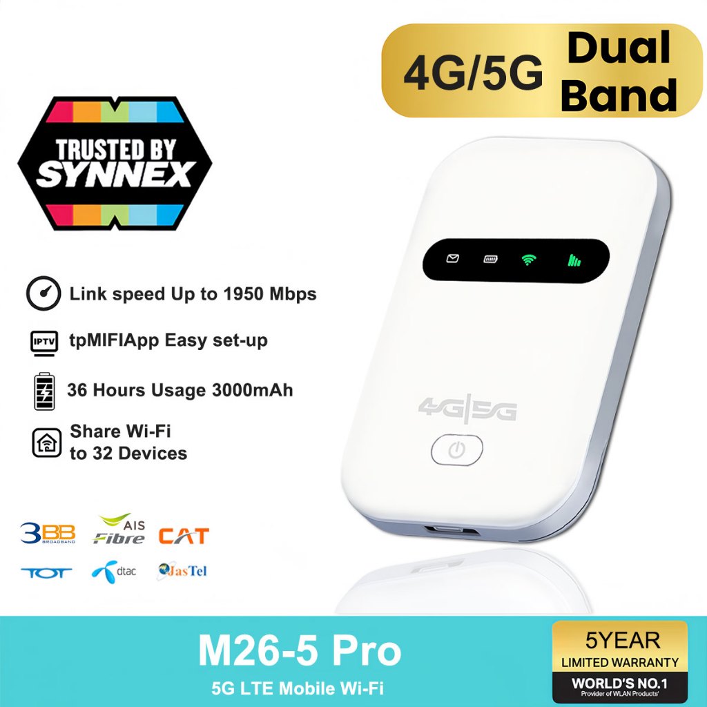 รับประกัน 5 ปี แบบพกพา WiFi 4G/5G ความแรงของสัญญาณ 3999% รองรับทุกซิม เครือข่ายความเร็วสูงไม่จํากัด 