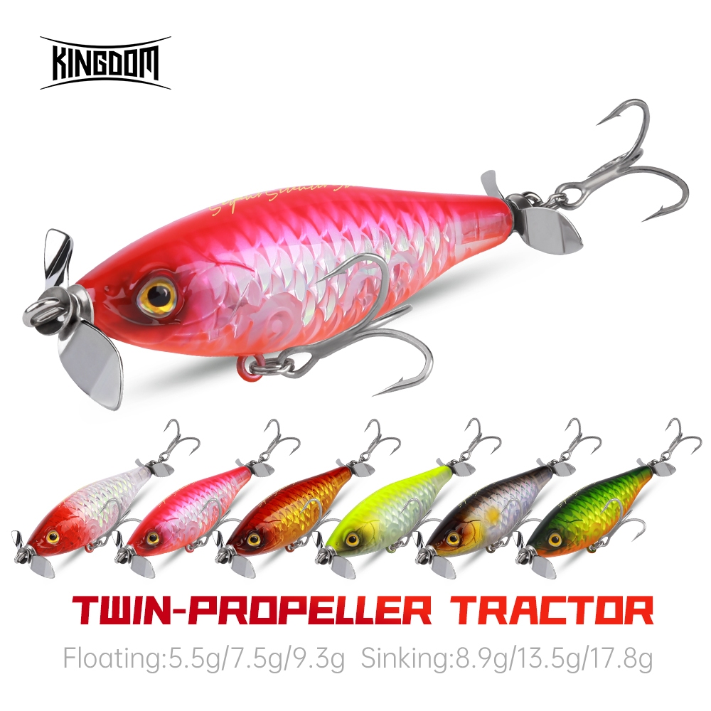 รถแทรกเตอร์ตกปลา Kingdom Twin-Propeller พร้อมเหยื่อล่อหลายขนาด 48-68 มม., น้ำหนักตั้งแต่ 5.5g-17.8g 