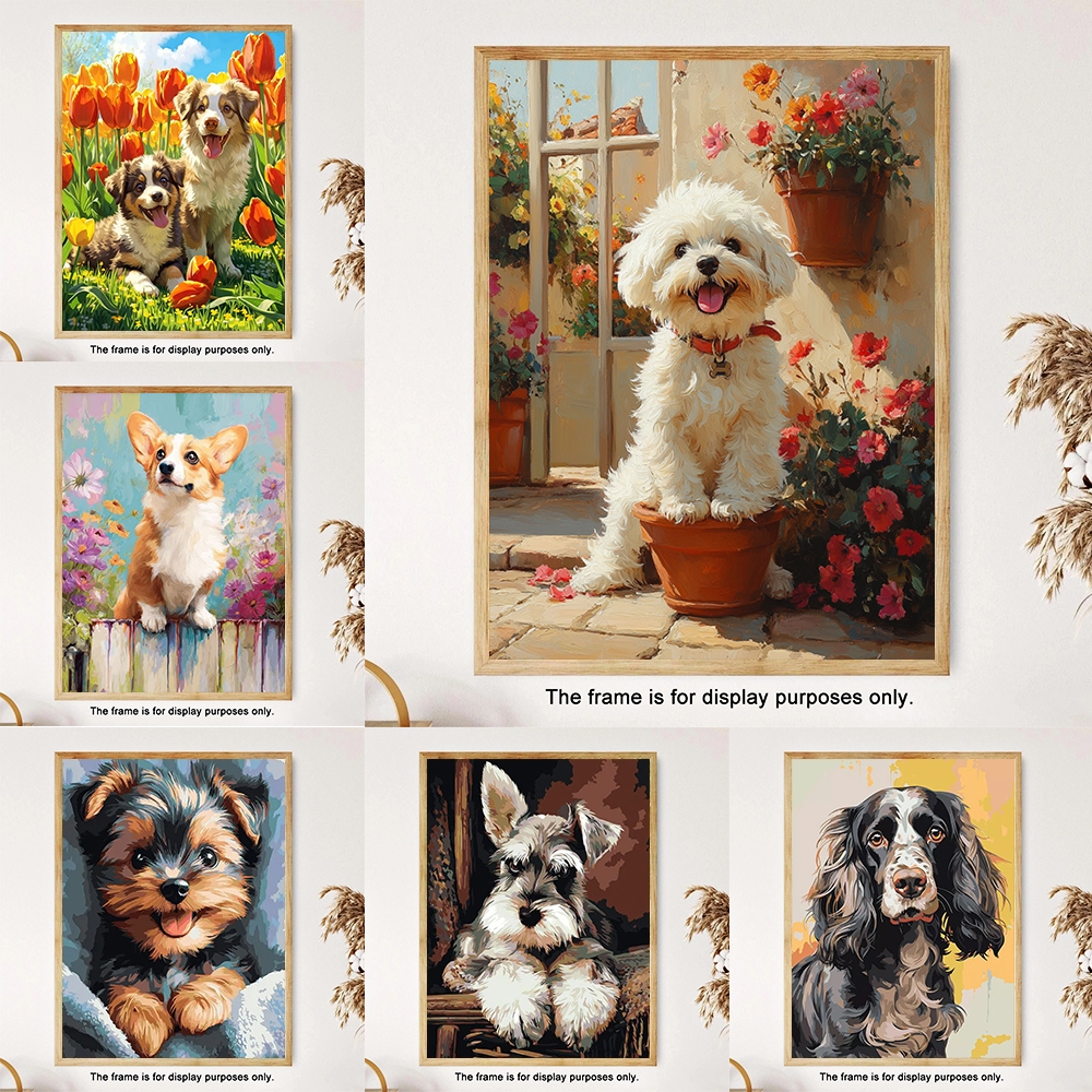 Matese & Schnauzer / Paint by Numbers / Wall Art / ภาพวาดผ้าใบ / ตกแต่งห้องนั่งเล่น / ตกแต่งบ้าน / Cocker SpanielYorkshire TerrierChihuahua