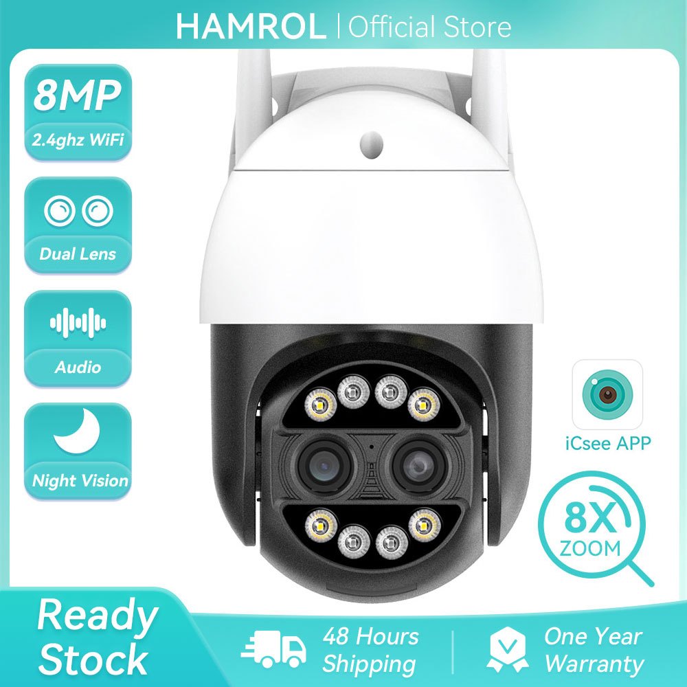 Hamrol 4K 8MP 8X Zoom Dual Lens  Picture in Pictur PTZ Wifi IP Camera Waterproof CCTV Security CCTV