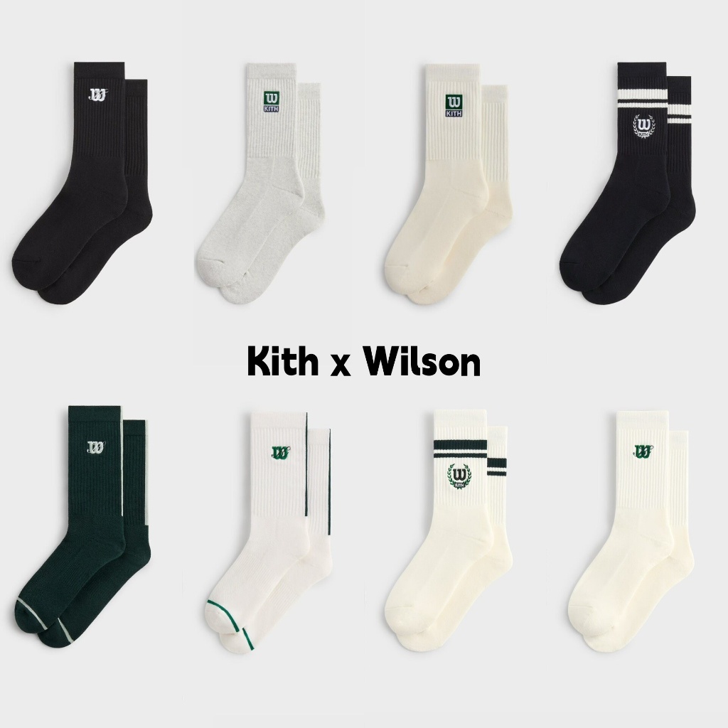 Kith x Wilson Co-Branded ผ้าฝ้ายสไตล์อังกฤษ Retro ถุงเท้าเทนนิสผ้าเช็ดตัวด้านล่างเย็บปักถักร้อยบรรจุหีบห่อ