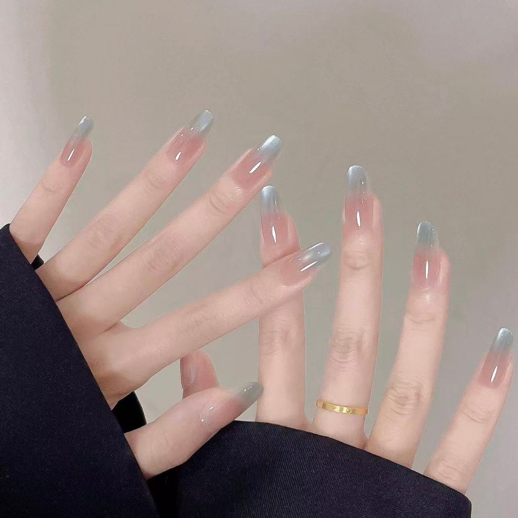 T052 เล็บปลอมสําเร็จรูป ทำด้วยมือ 10 ชิ้น/กล่อง ตาแมวสีฟ้า ความรู้สึกเย็นสบาย อารมณ์ สวมง่าย ใช้ซ้ำได้
