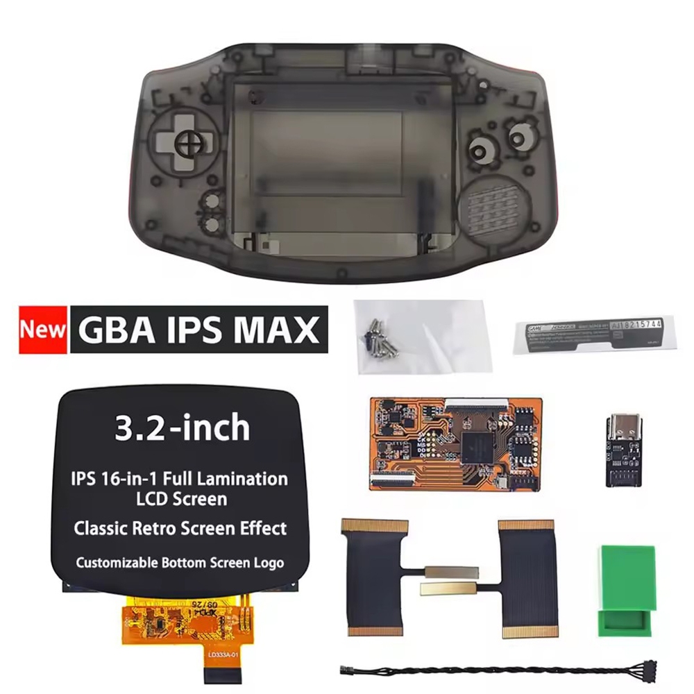 ใหม่เต็ม 3.2 นิ้ว GBA IPS MAX ลามิเนตชุดหน้าจอ LCD เฉพาะสําหรับ GameBoy Advance IPS โลโก้ที่กําหนดเอ