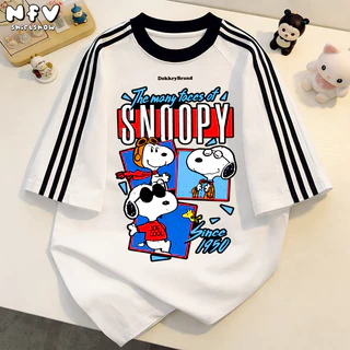 NFV เสื้อยืดคอตตอนแขนสั้น สไตล์วินเทจอเมริกัน ลายSnoopy สำหรับผู้หญิง ฤดูร้อน ดีไซน์เก๋ไก๋ที่ไม่ซ้ำใคร YG4806