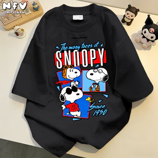 NFV เสื้อยืดคอตตอนแขนสั้น สไตล์วินเทจอเมริกัน ลายSnoopy สำหรับผู้หญิง ฤดูร้อน ดีไซน์เก๋ไก๋ที่ไม่ซ้ำใคร YG4806